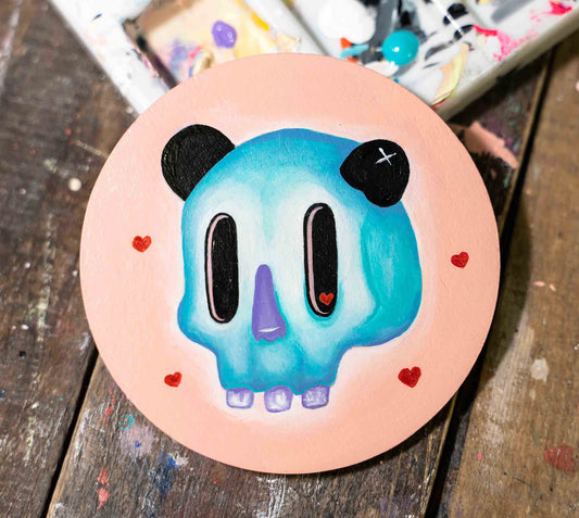 Mini Panda Skull Painting - Heart