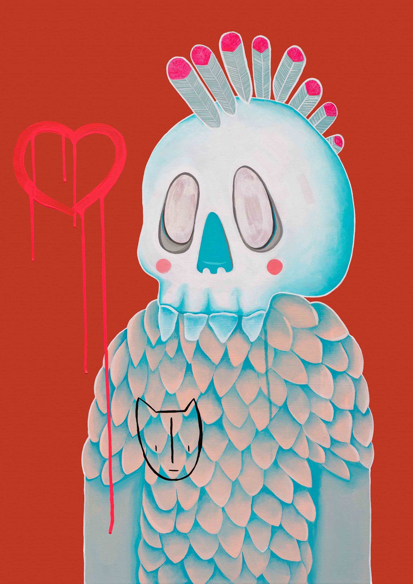 Feather punk kid RED Giclee print