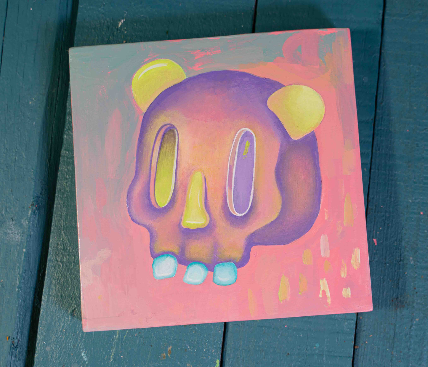 Panda Skull Painting - Yellow Nose