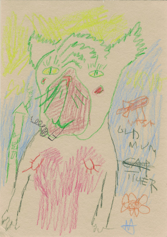 Smoking weird cat original drawing