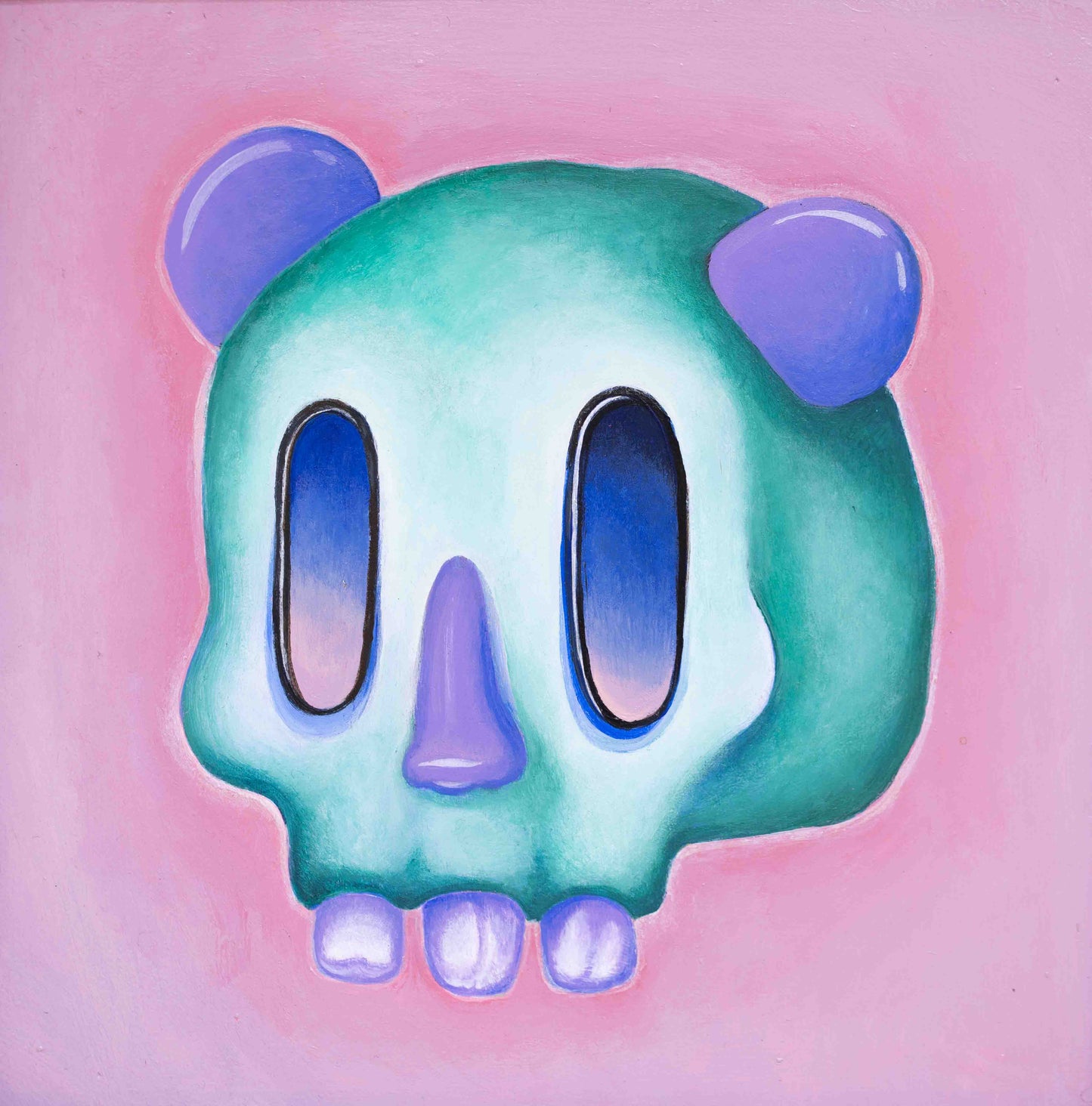Panda Skull Painting - Green