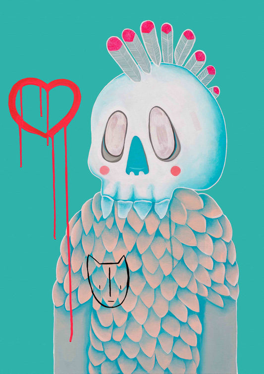 Feather punk kid TEAL Archival Quality Giclee print